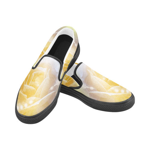 Soft yellow roses Women's Slip-on Canvas Shoes (Model 019)