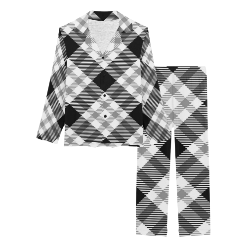 black and white plaid Women's Long Pajama Set
