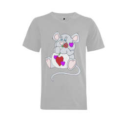 Valentine Mouse Grey Men's V-Neck T-shirt  Big Size(USA Size) (Model T10)