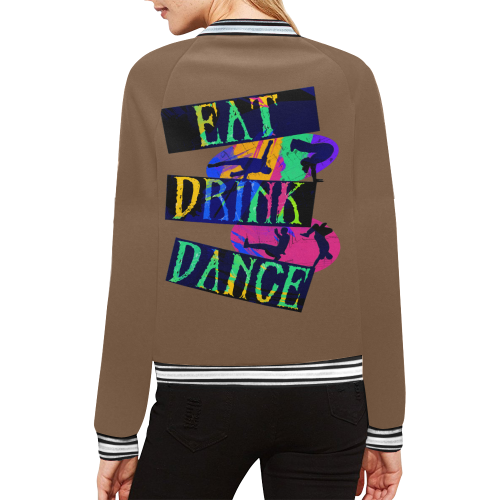 Break Dancing Colorful / Brown All Over Print Bomber Jacket for Women (Model H21)