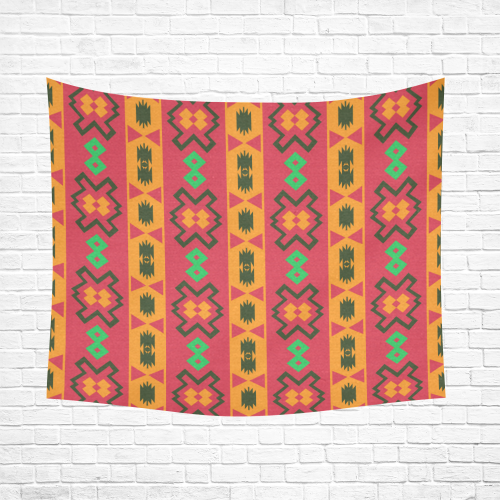 Tribal shapes in retro colors (2) Cotton Linen Wall Tapestry 60"x 51"