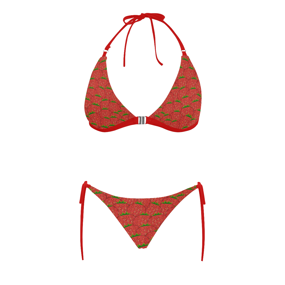 Strawberry Patch Buckle Front Halter Bikini Swimsuit (Model S08)