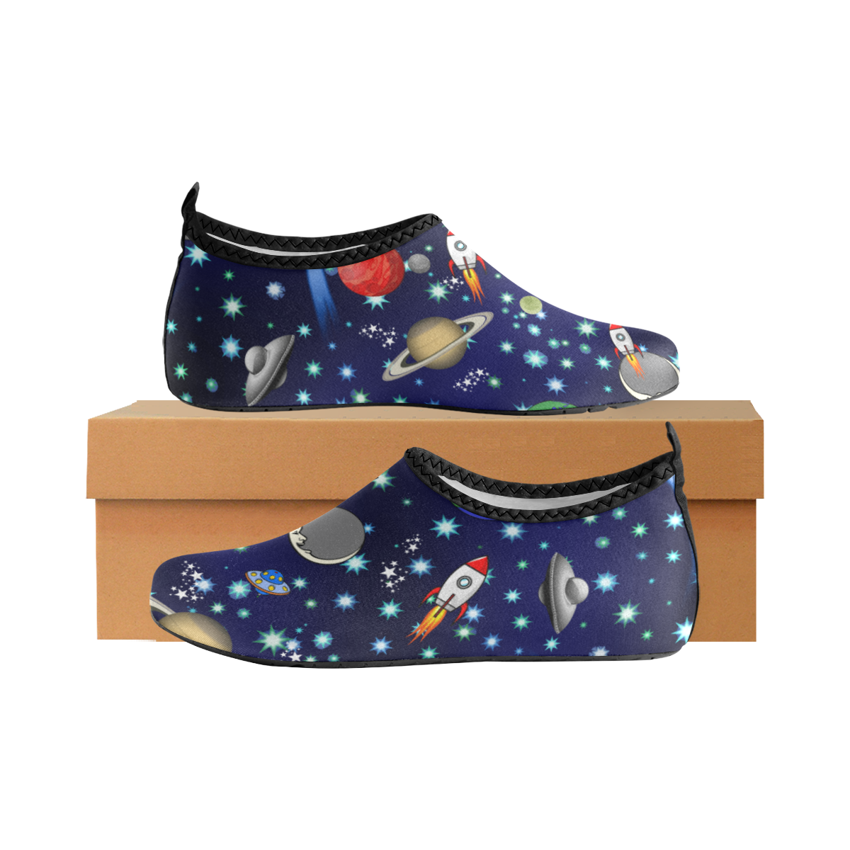 Galaxy Universe - Planets,Stars,Comets,Rockets Men's Slip-On Water Shoes (Model 056)