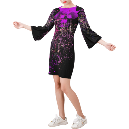 Elegant violet Bell Sleeve Dress (Model D52)