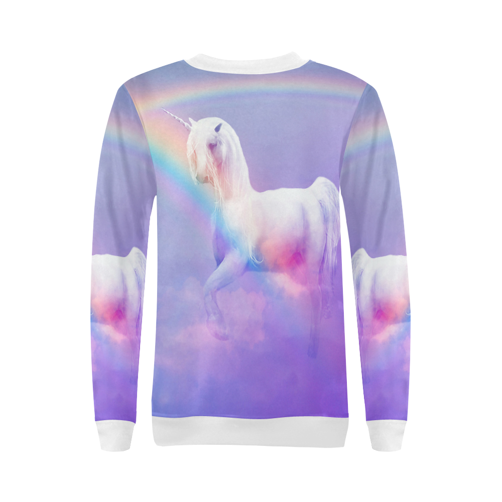 Unicorn and Rainbow All Over Print Crewneck Sweatshirt for Women (Model H18)