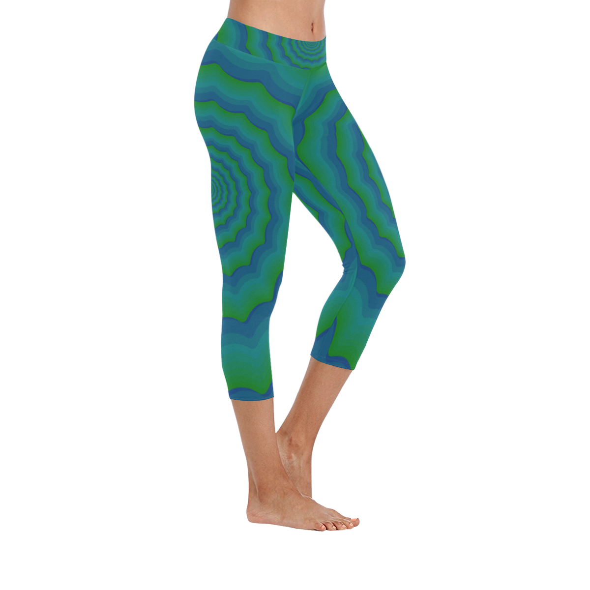 Green blue vortex Women's Low Rise Capri Leggings (Invisible Stitch) (Model L08)