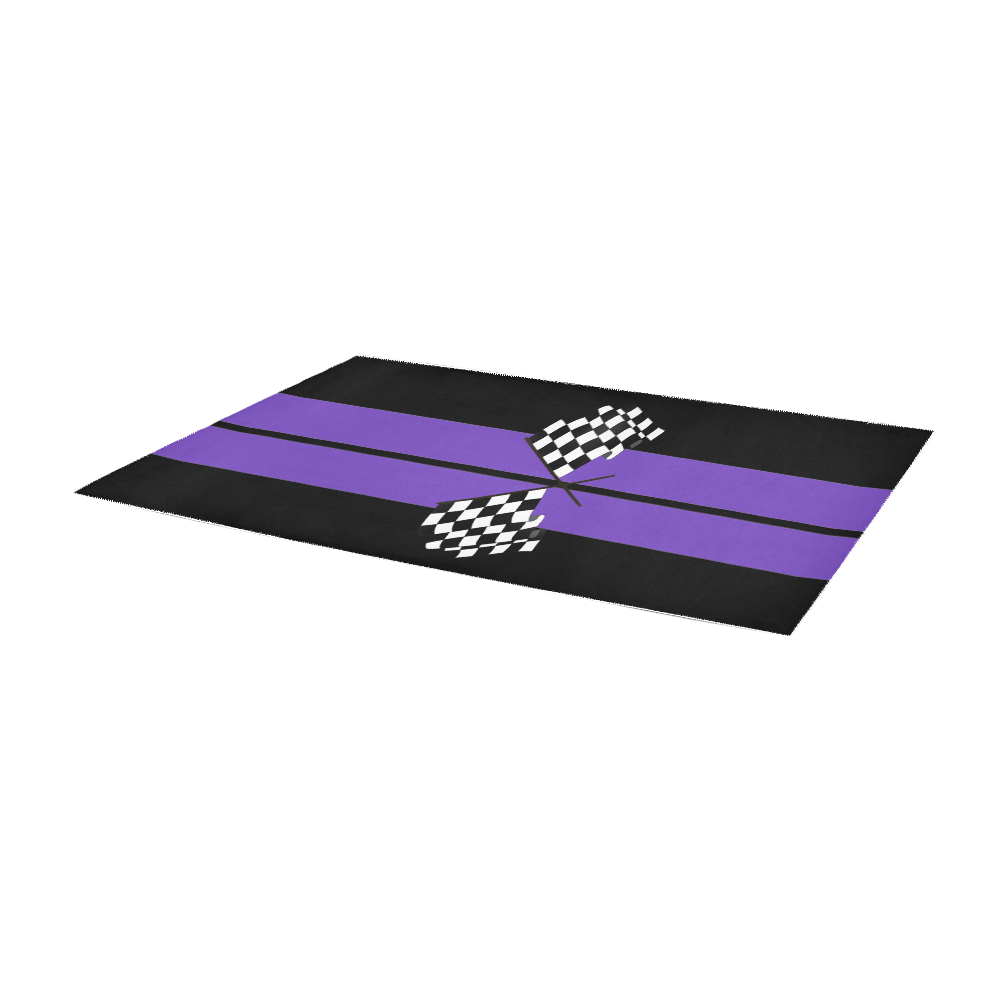 Checkered Flags, Race Car Stripe Black and Purple Area Rug 9'6''x3'3''