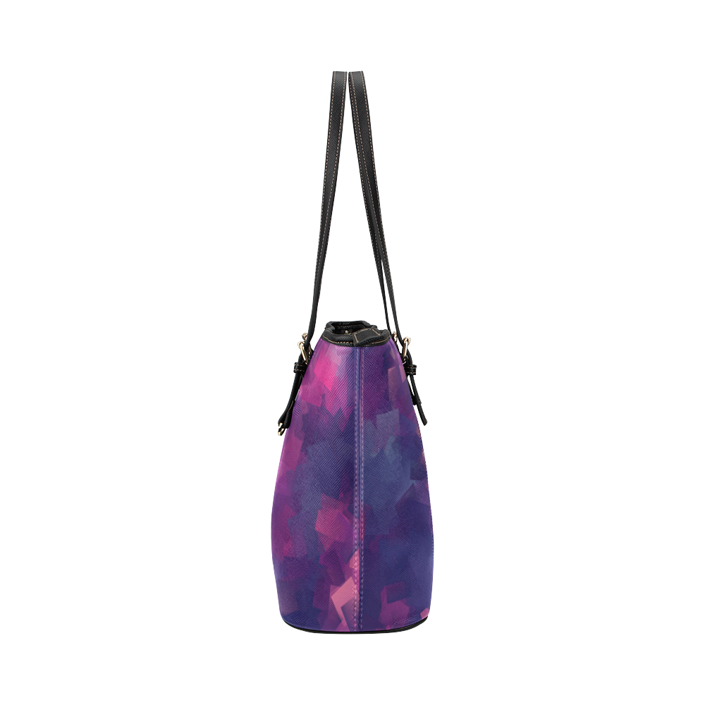 purple pink magenta cubism #modern Leather Tote Bag/Small (Model 1651)