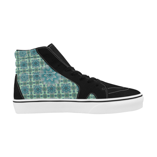 Happiness Turquoise Lotus pattern Women's High Top Skateboarding Shoes (Model E001-1)