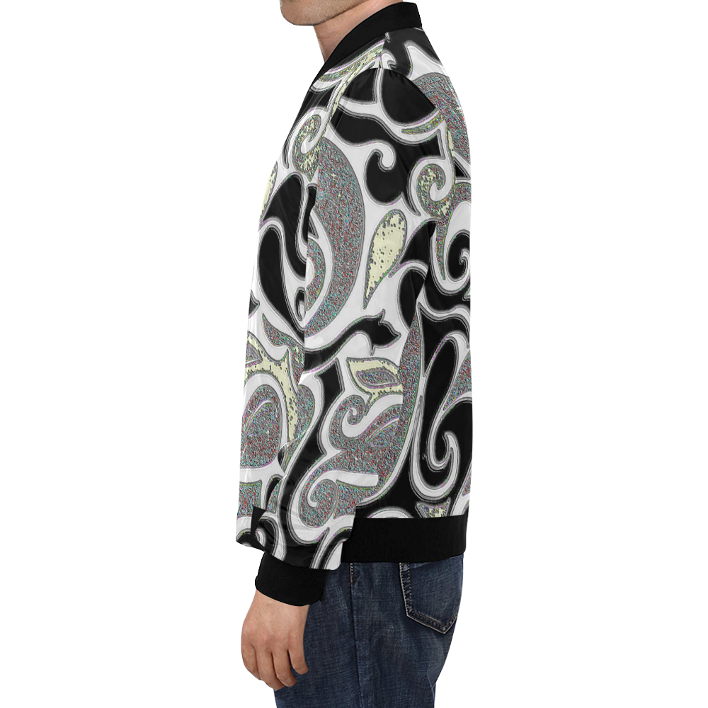 retro swirl doodle in black and white All Over Print Bomber Jacket for Men/Large Size (Model H19)