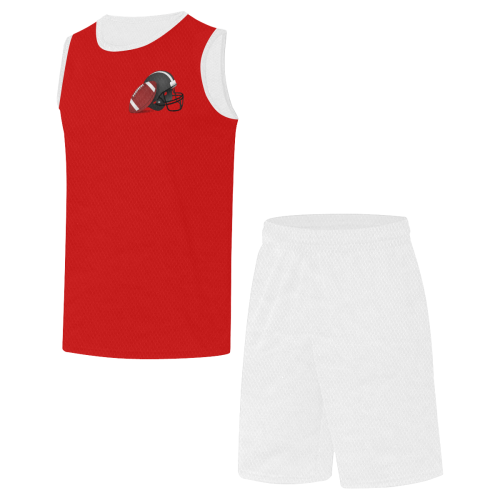 Football and Football Helmet Sports Red and White All Over Print Basketball Uniform