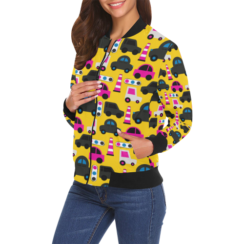 toy cars yellow All Over Print Bomber Jacket for Women (Model H19)