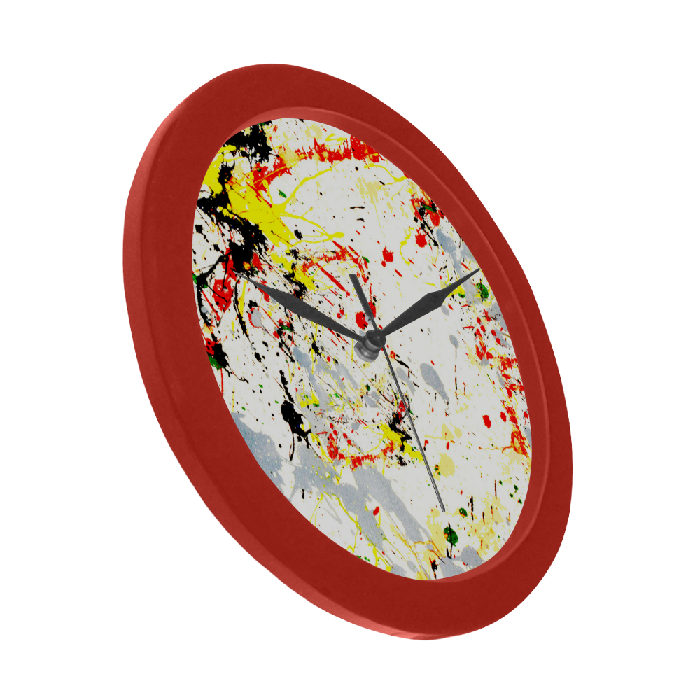 Black, Red, Yellow Paint Splatter Red Circular Plastic Wall clock