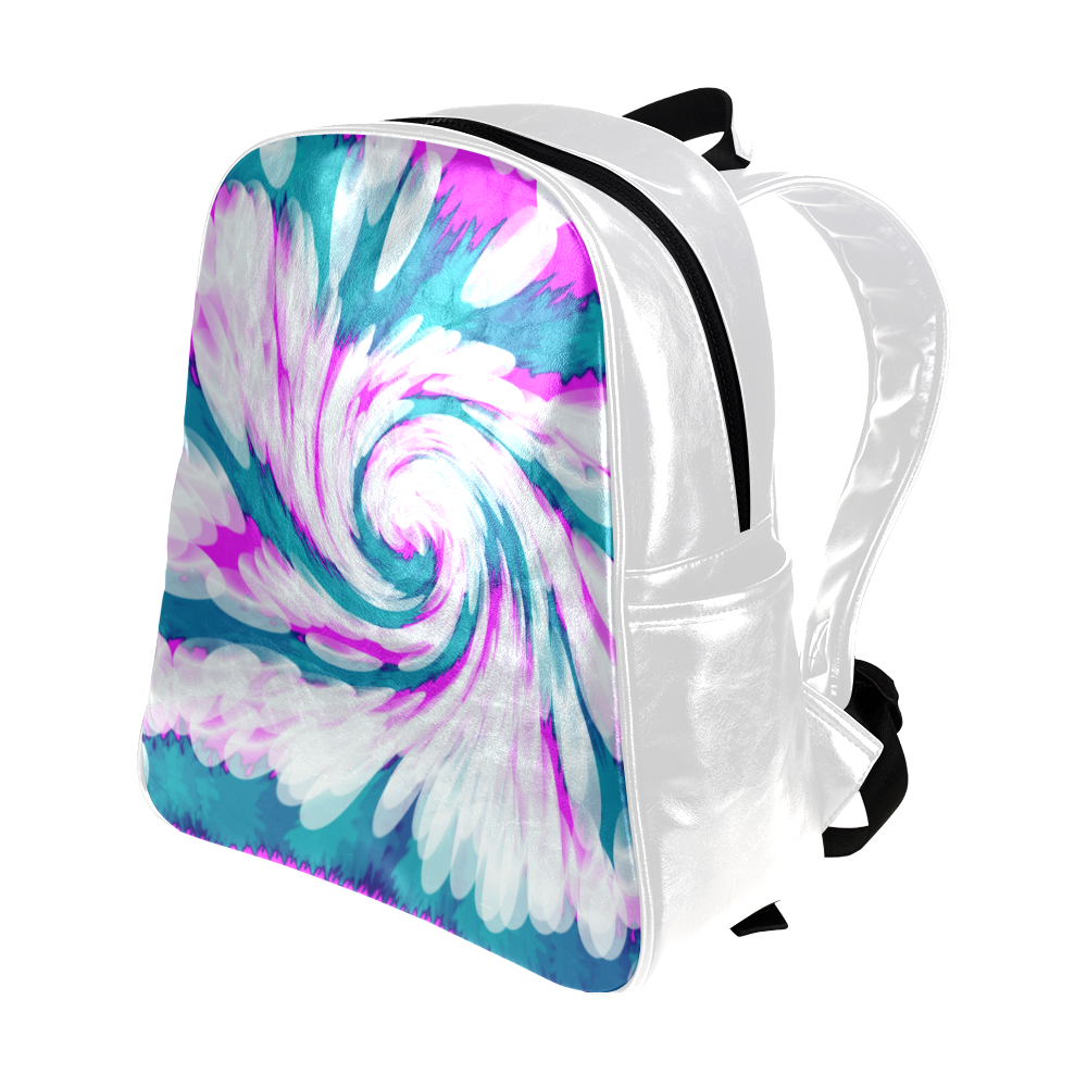 Turquoise Pink Tie Dye Swirl Abstract Multi-Pockets Backpack (Model 1636)