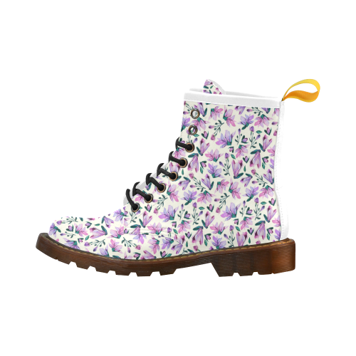 Lovely Watercolored Springflowers High Grade PU Leather Martin Boots For Men Model 402H
