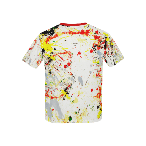 Black, Red, Yellow Paint Splatter (Red Trim) Kids' All Over Print T-Shirt with Solid Color Neck (Model T40)