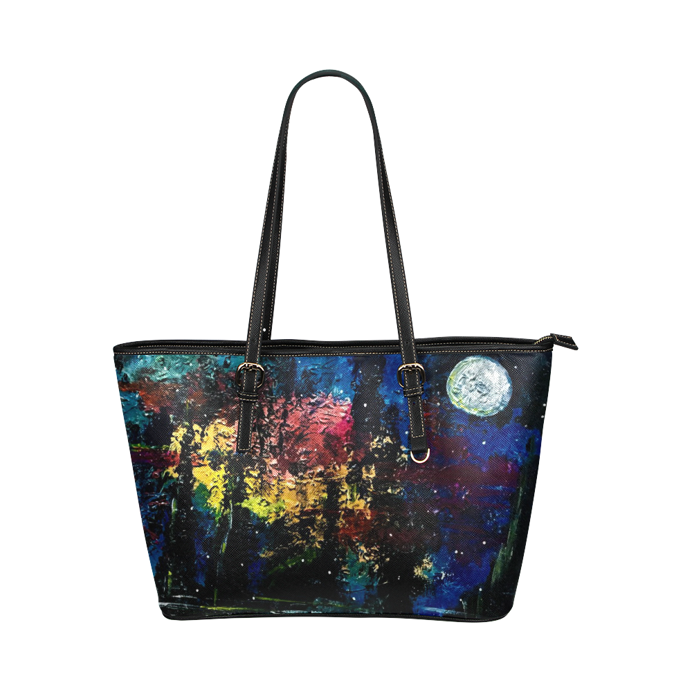 Snowy Snowy Night / Black Leather Tote Bag/Large (Model 1651)