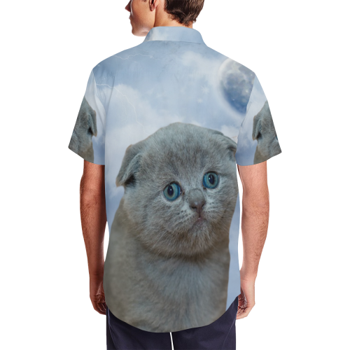 Lonely Little Kitty Men's Short Sleeve Shirt with Lapel Collar (Model T54)