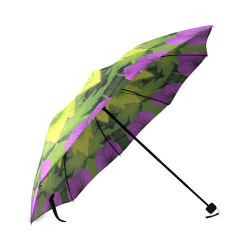 Purple flowers and green leaves Foldable Umbrella (Model U01)