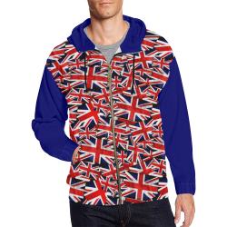Union Jack British UK Flag  (Vest Style) Blue All Over Print Full Zip Hoodie for Men/Large Size (Model H14)