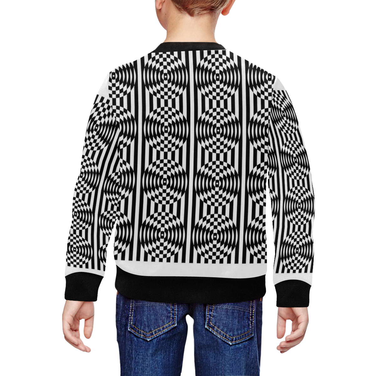 black geometric All Over Print Crewneck Sweatshirt for Kids (Model H29)