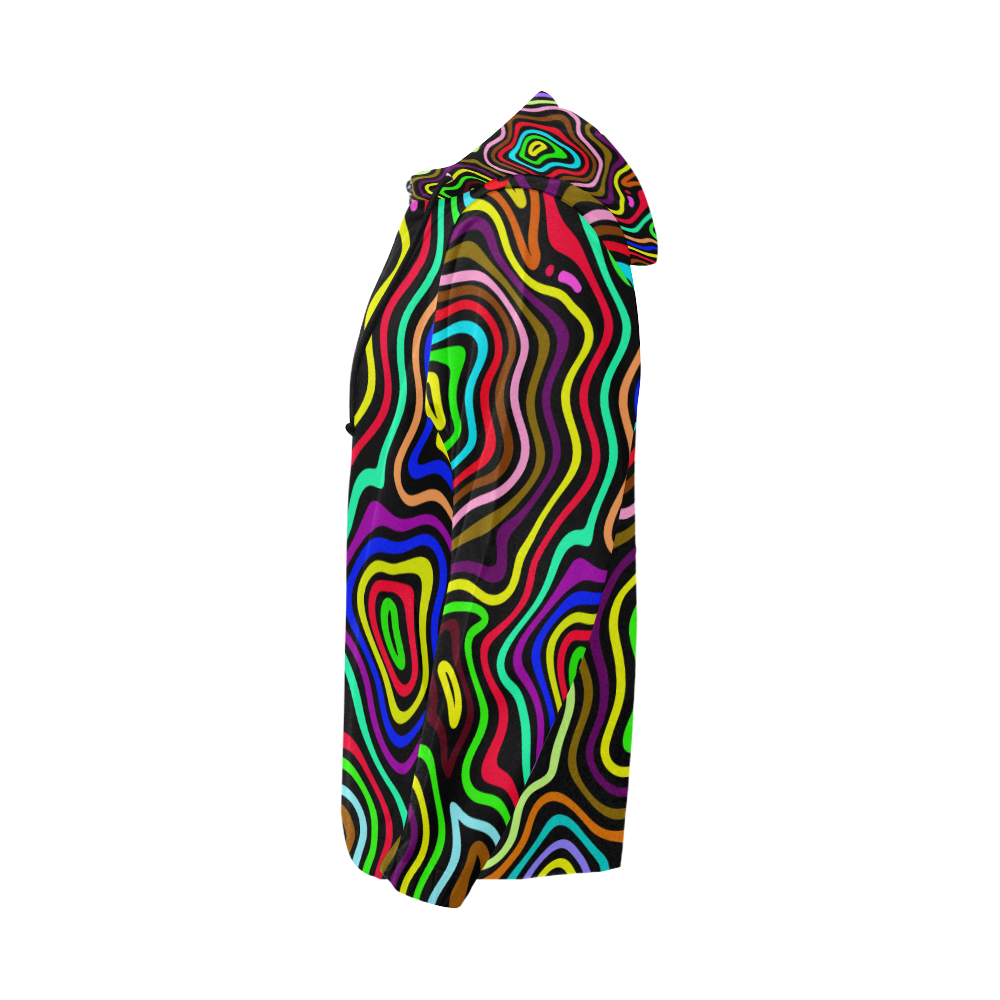 Multicolored Wavy Line Pattern All Over Print Full Zip Hoodie for Men (Model H14)