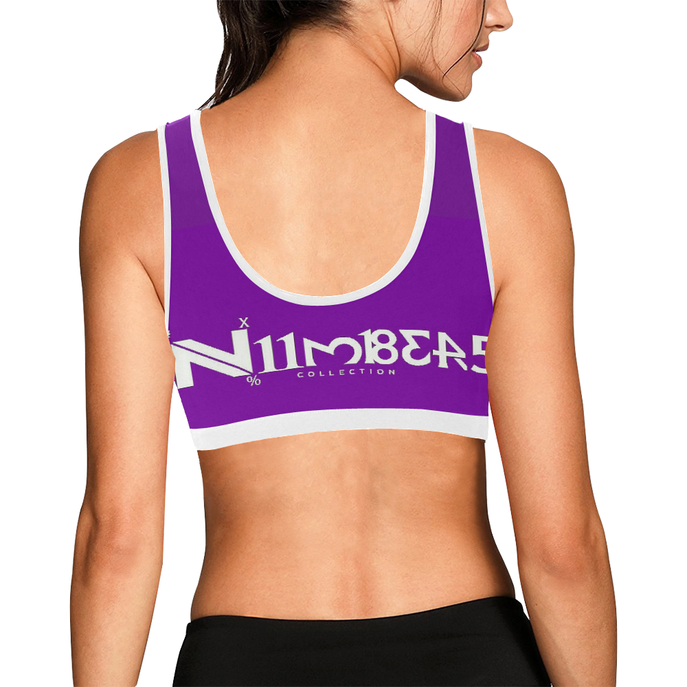 NUMBERS Collection White/Purple Women's All Over Print Sports Bra (Model T52)