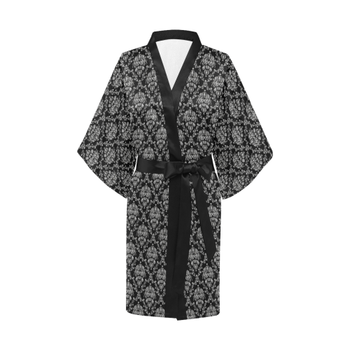 Black and Silver Damask Kimono Robe