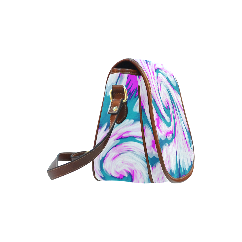 Turquoise Pink Tie Dye Swirl Abstract Saddle Bag/Large (Model 1649)