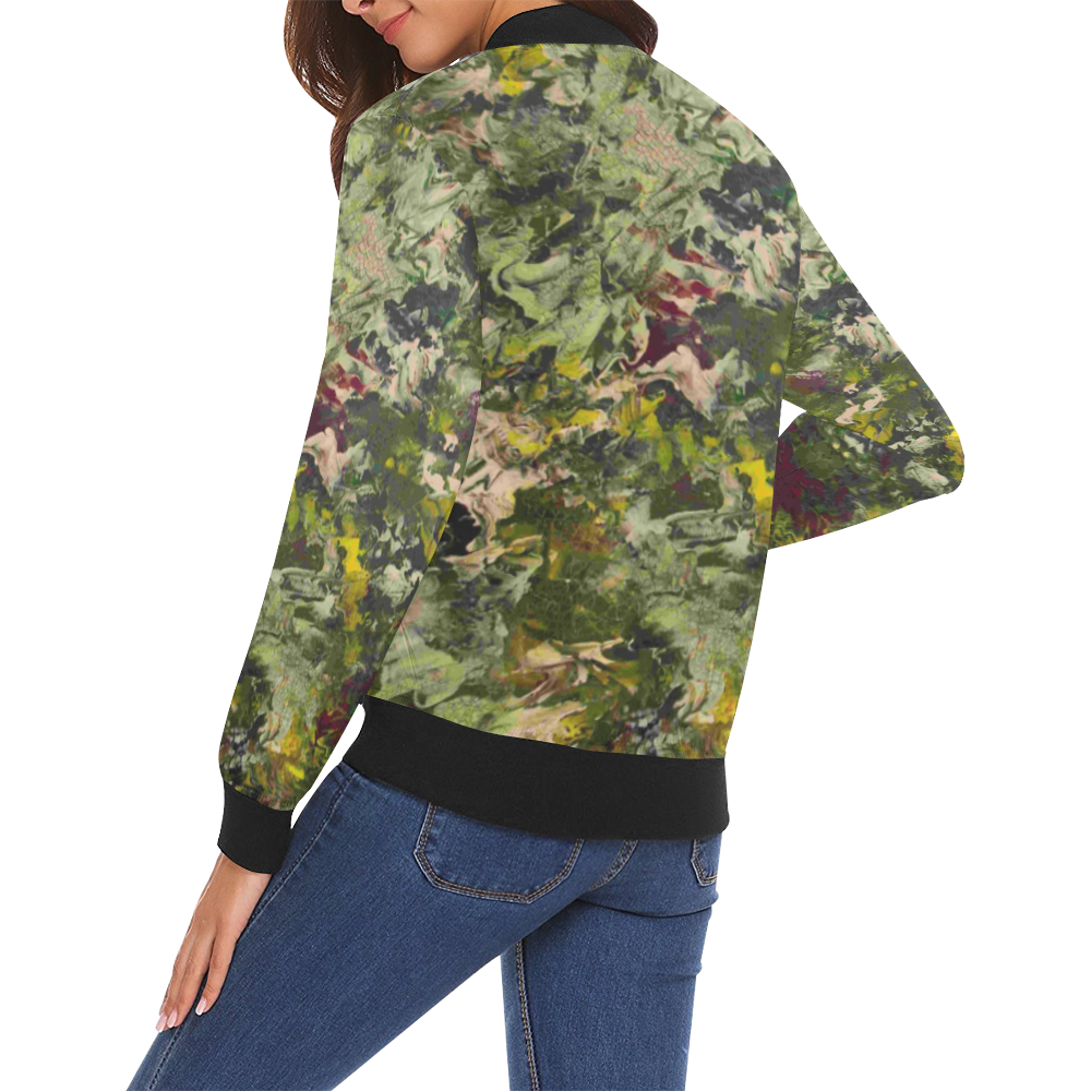 Spring All Over Print Bomber Jacket for Women (Model H19)