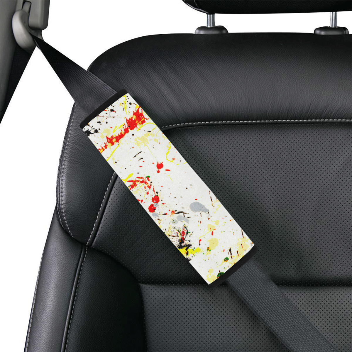 Black, Red, Yellow Paint Splatter Car Seat Belt Cover 7''x8.5''