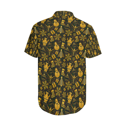Golden Christmas Icons Men's Short Sleeve Shirt with Lapel Collar (Model T54)
