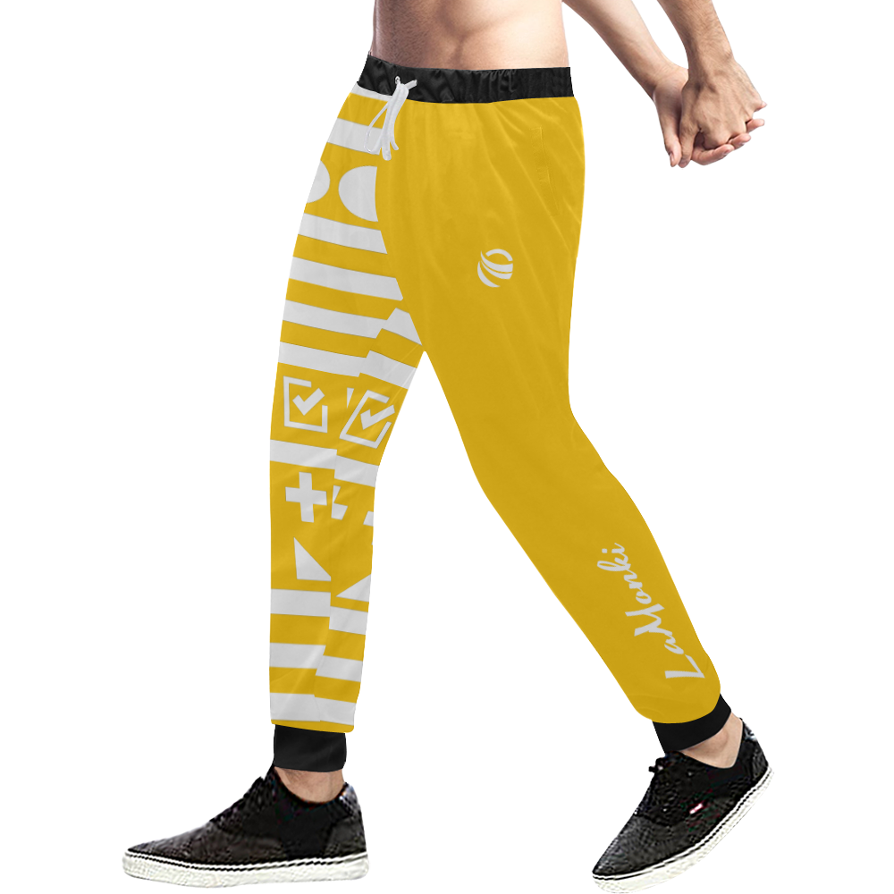 lamonki white patterned yellow Men's All Over Print Sweatpants (Model L11)