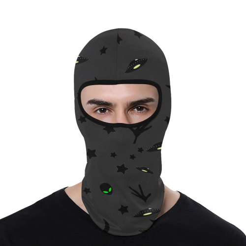 Alien Flying Saucers Stars Pattern on Charcoal All Over Print Balaclava