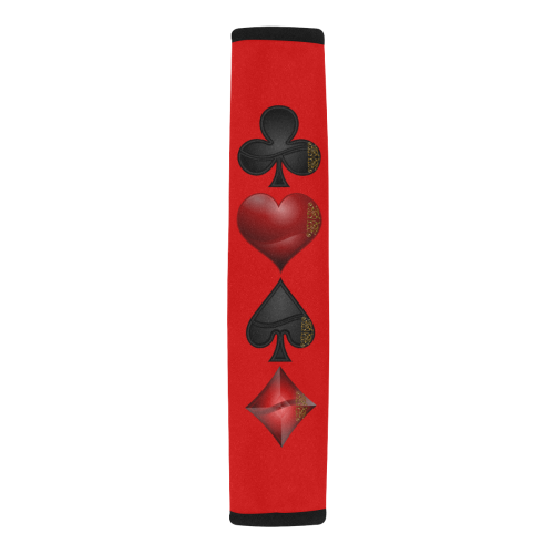 Las Vegas  Black and Red Casino Poker Card Shapes on Red Car Seat Belt Cover 7''x12.6''