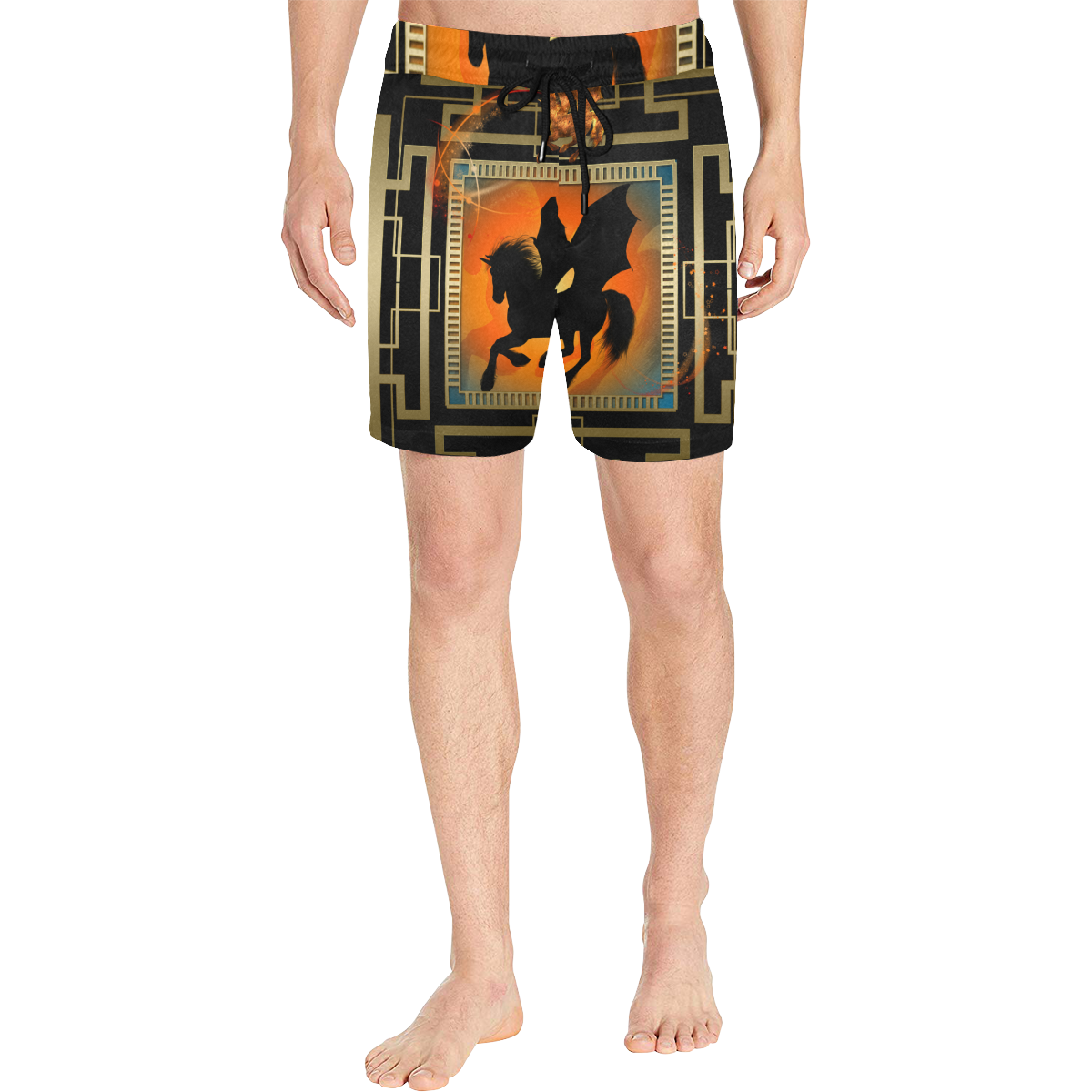 Unicorn silhouette Men's Mid-Length Swim Shorts (Model L39)