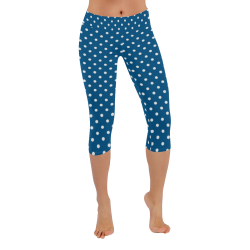 Classic Blue and White Polka Dots Women's Low Rise Capri Leggings (Invisible Stitch) (Model L08)