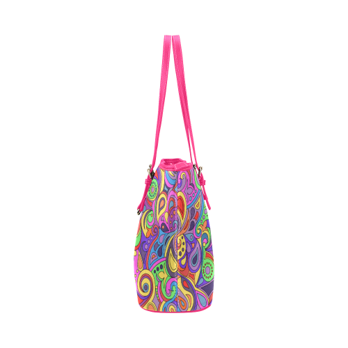 Psychedelic Hippy Doodle by ArtformDesigns Leather Tote Bag/Small (Model 1651)