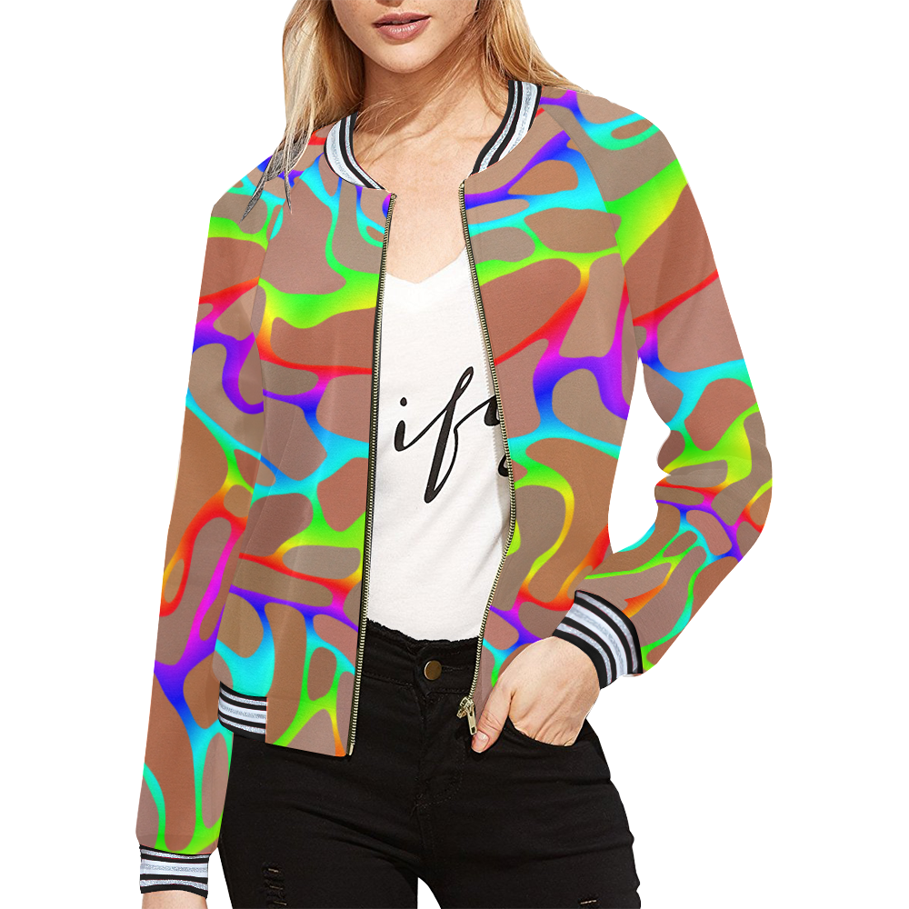 Colorful wavy shapes All Over Print Bomber Jacket for Women (Model H21)