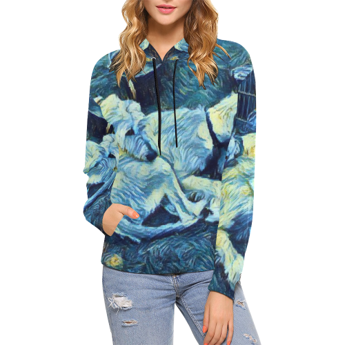 Starry Night Wolfhounds Hoodie All Over Print Hoodie for Women (USA Size) (Model H13)