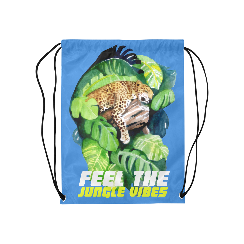 Skyler Jungle vibes blue Medium Drawstring Bag Model 1604 (Twin Sides) 13.8"(W) * 18.1"(H)
