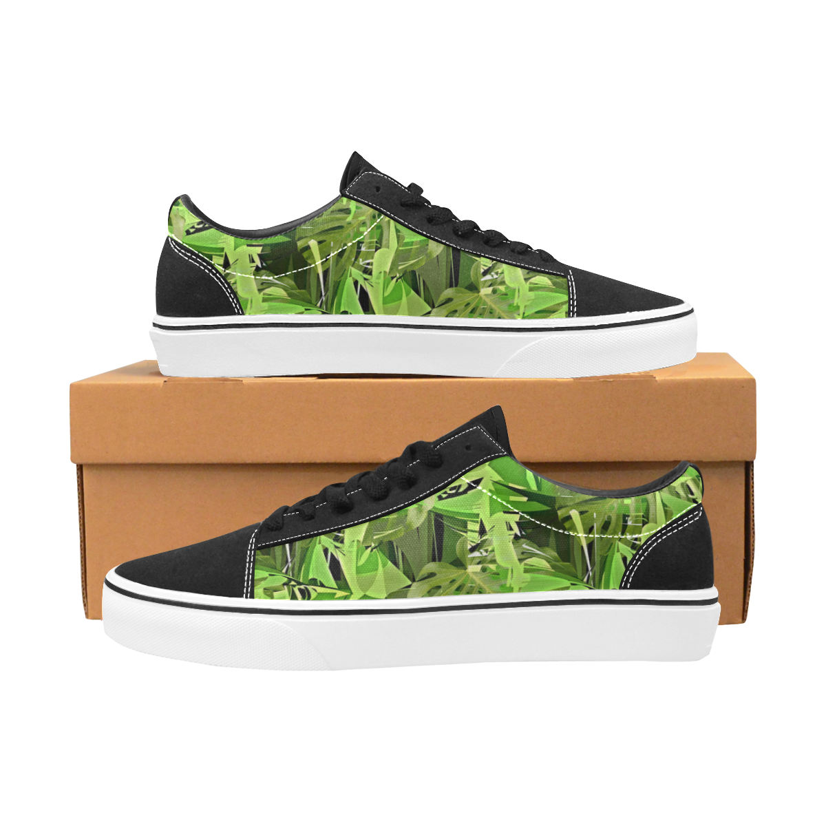 Tropical Jungle Leaves Camouflage Women's Low Top Skateboarding Shoes (Model E001-2)
