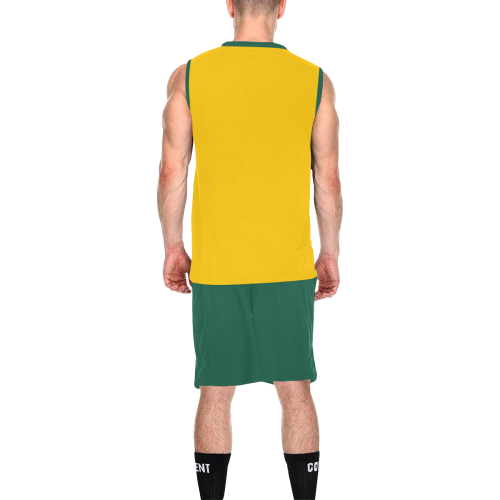 Football and Football Helmet Sports Green and Gold All Over Print Basketball Uniform