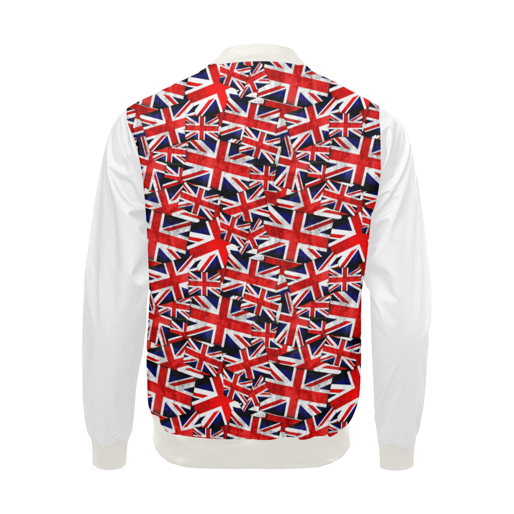 Union Jack British UK Flag (Vest Style) White All Over Print Bomber Jacket for Men (Model H19)