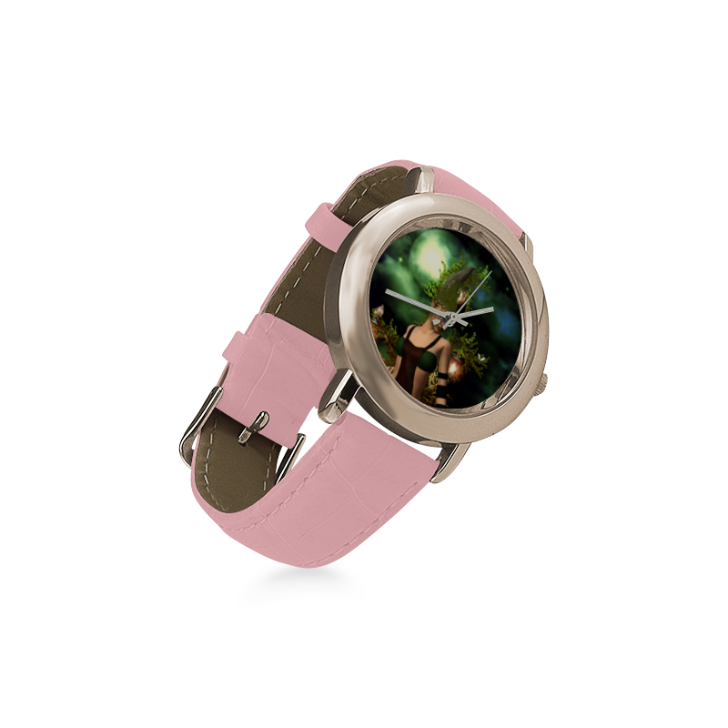 Beautiful fairy in the night Women's Rose Gold Leather Strap Watch(Model 201)