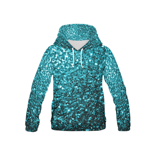 Beautiful Aqua blue glitter sparkles All Over Print Hoodie for Kid (USA Size) (Model H13)