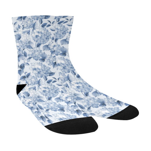 Blue and White Floral Pattern Crew Socks