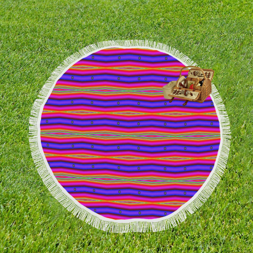 Bright Pink Purple Stripe Abstract Circular Beach Shawl 59"x 59"