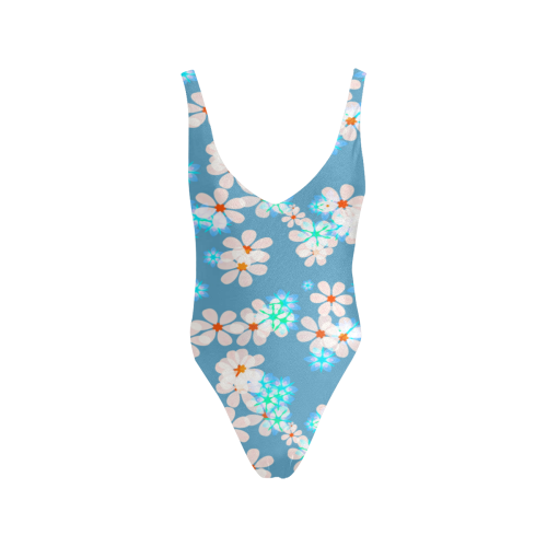 Fresh Flowers Sexy Low Back One-Piece Swimsuit (Model S09)