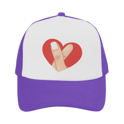 Red Heart Fingers / Purple Trucker Hat